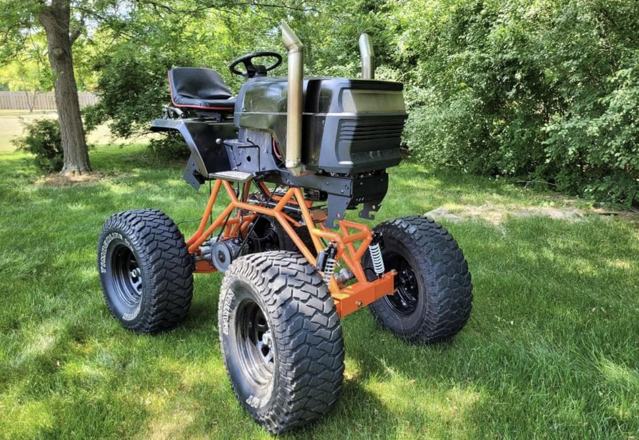 lifted lawn mower