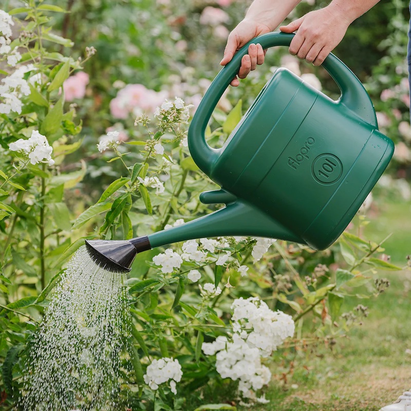 green plastic watering can